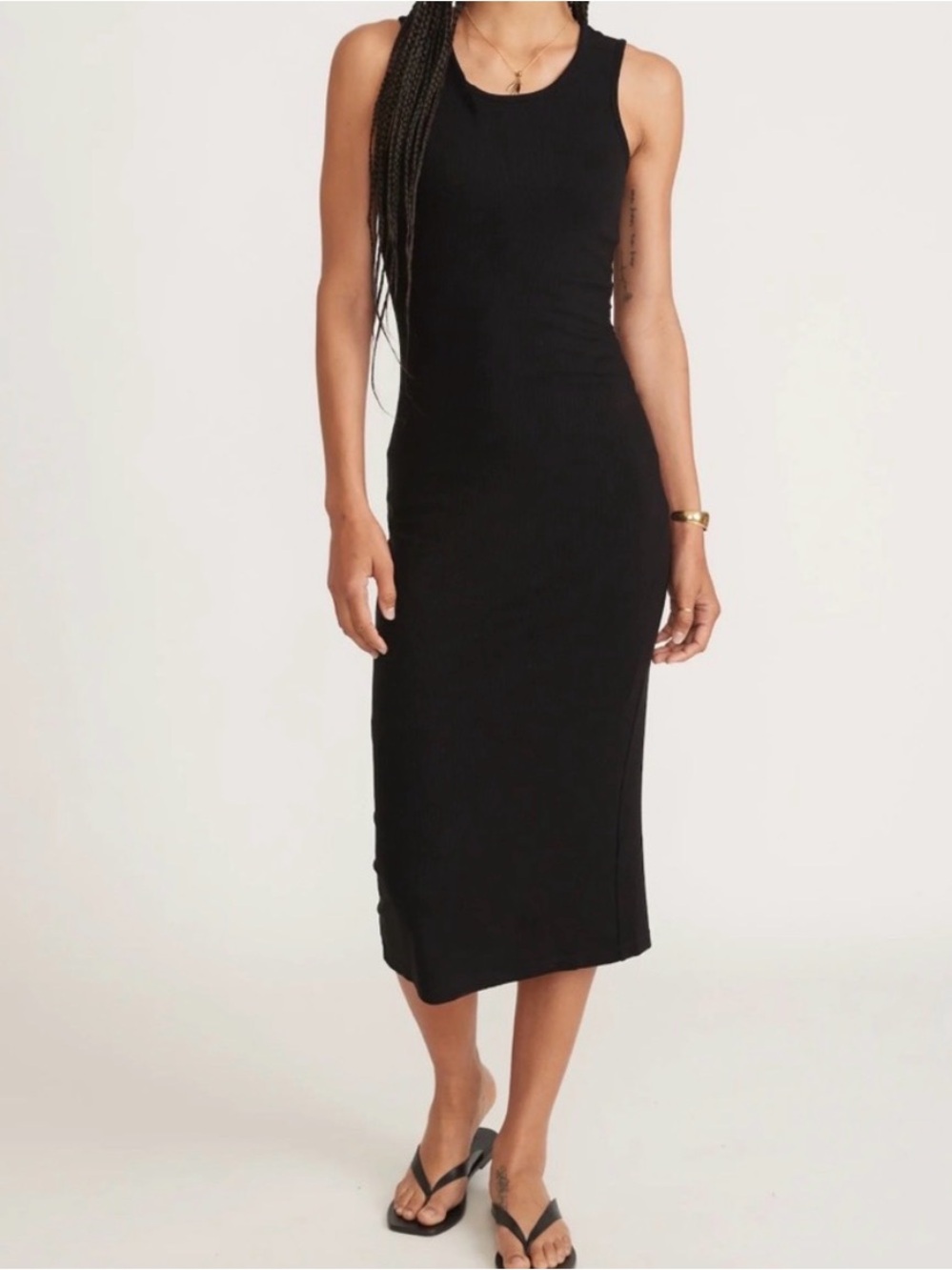 Marine Layer Lexi Rib Midi Dress S Black Sleeveless Stretch TENCEL